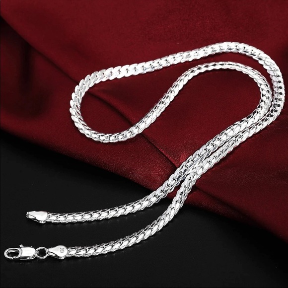 New Unisex 925 Silver European style retro 6MM flat chain necklace bracelets Set - Picture 5 of 8